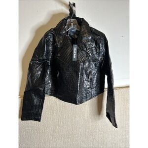 NEW ModCloth Crocodile Rock 1980's Punk Faux Leather Moto Jacket Medium‎